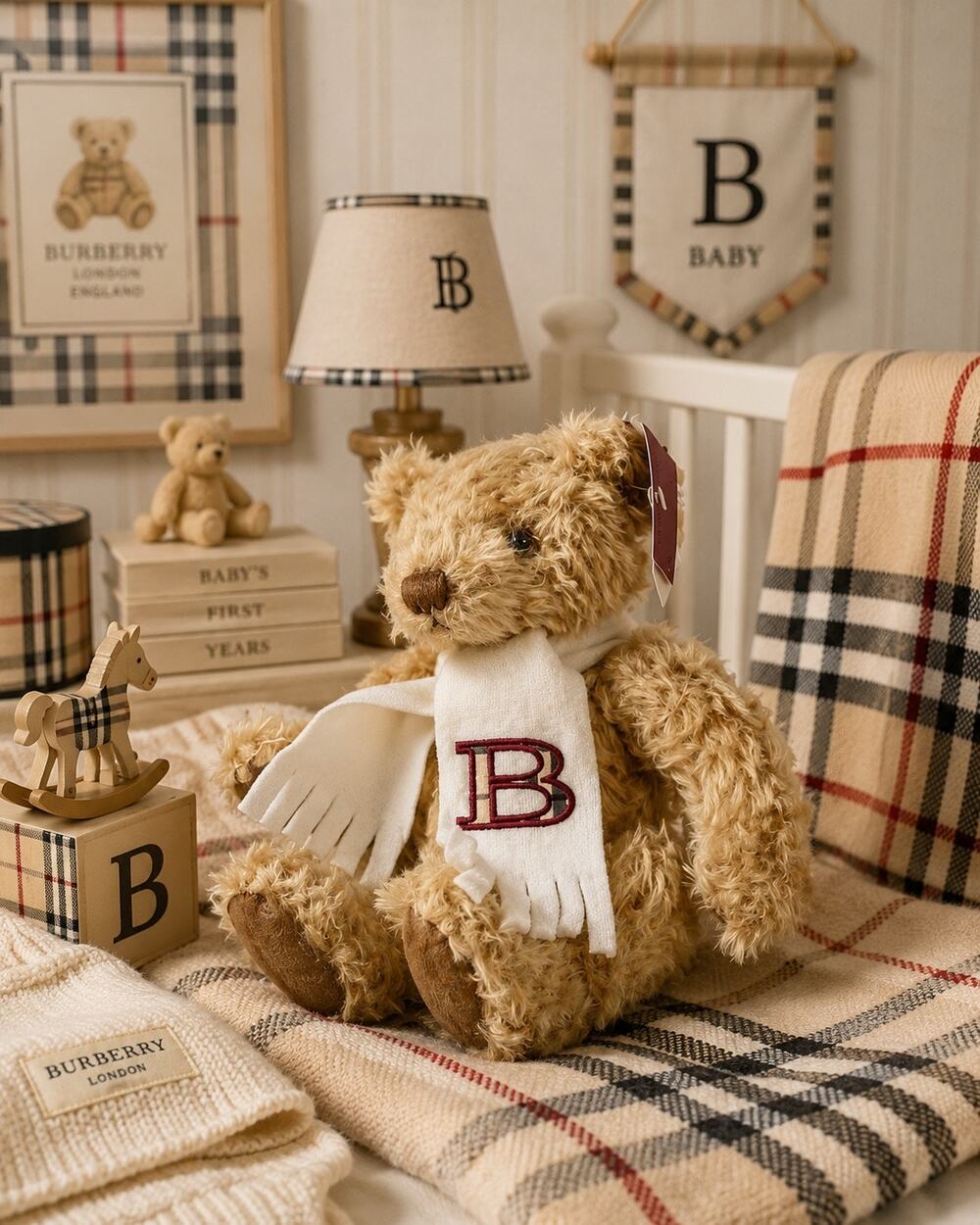 BURBERRY B Scarf Fragrance Teddy Bear Russ Berrie NWT 11” Stuffed 2008